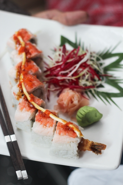 Photo Courtesy: Siri of Cooking with Siri a Fancy roll with shrimp tempura, crab stick, avocado and unagi sauce